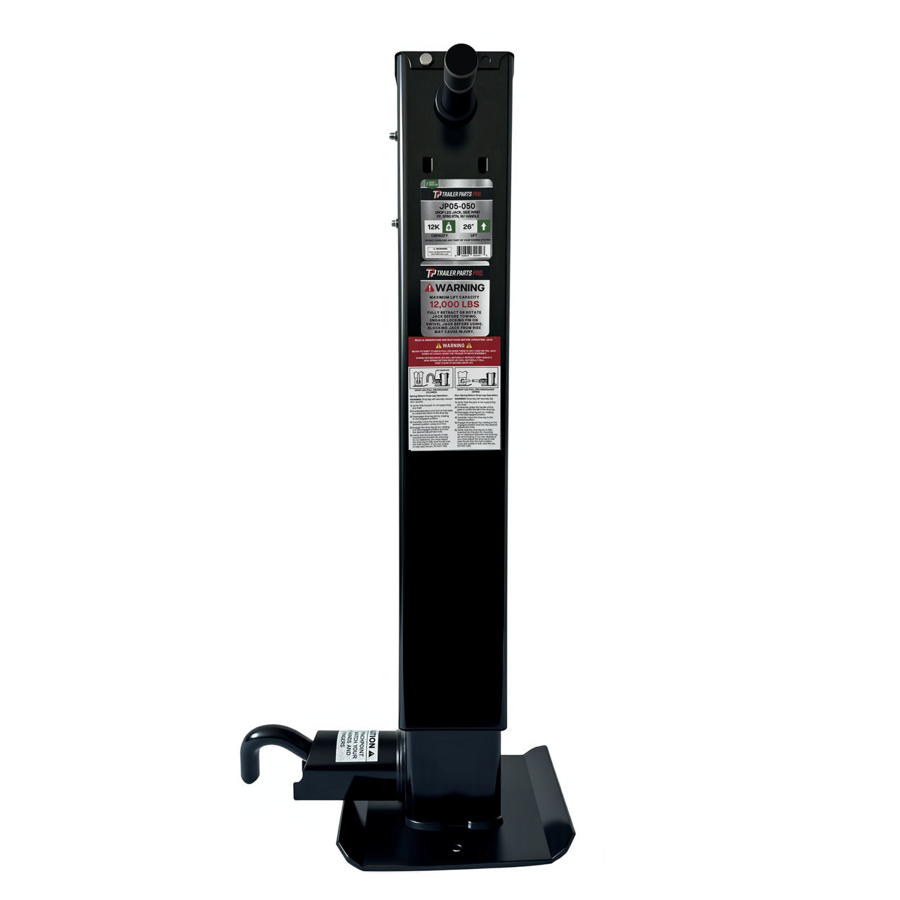 Trailer Parts Pro 12,000 Lbs Capacity Drop Leg Jack, Side Wind, Front Pin Drop Leg Release, 12.5