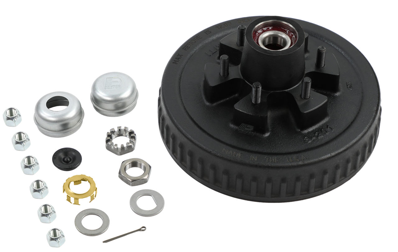 Dexter® Complete Pre-Greased Hub-Drum Assembly, Retail Boxed, #42 Spindle, E-Z Lube® or Grease Lube, 6K Capacity Per Pair, 6 on 5.5" Bolt Pattern, 2.125" Seal, Pregreased