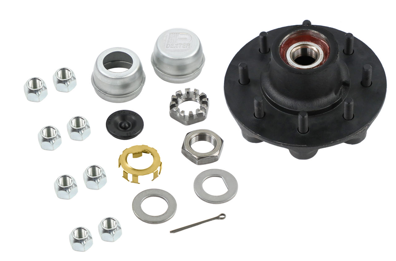 Dexter® Complete Pre-Greased Idler Hub Assembly, #42 Spindle, E-Z Lube® or Grease Lube, Lube, 5.2K-7K Capacity Per Pair, 8 on 6.5" Bolt Pattern, 1/2" Studs, 2.125" Seal, Pregreased