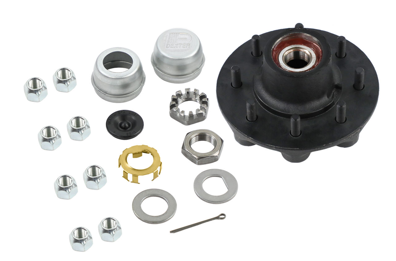 Dexter® Complete Pre-Greased Idler Hub Assembly, #42 Spindle, E-Z Lube® or Grease Lube, Lube, 5.2K-7K Capacity Per Pair, 8 on 6.5" Bolt Pattern, 1/2" Studs, 2.250" Seal, Pregreased