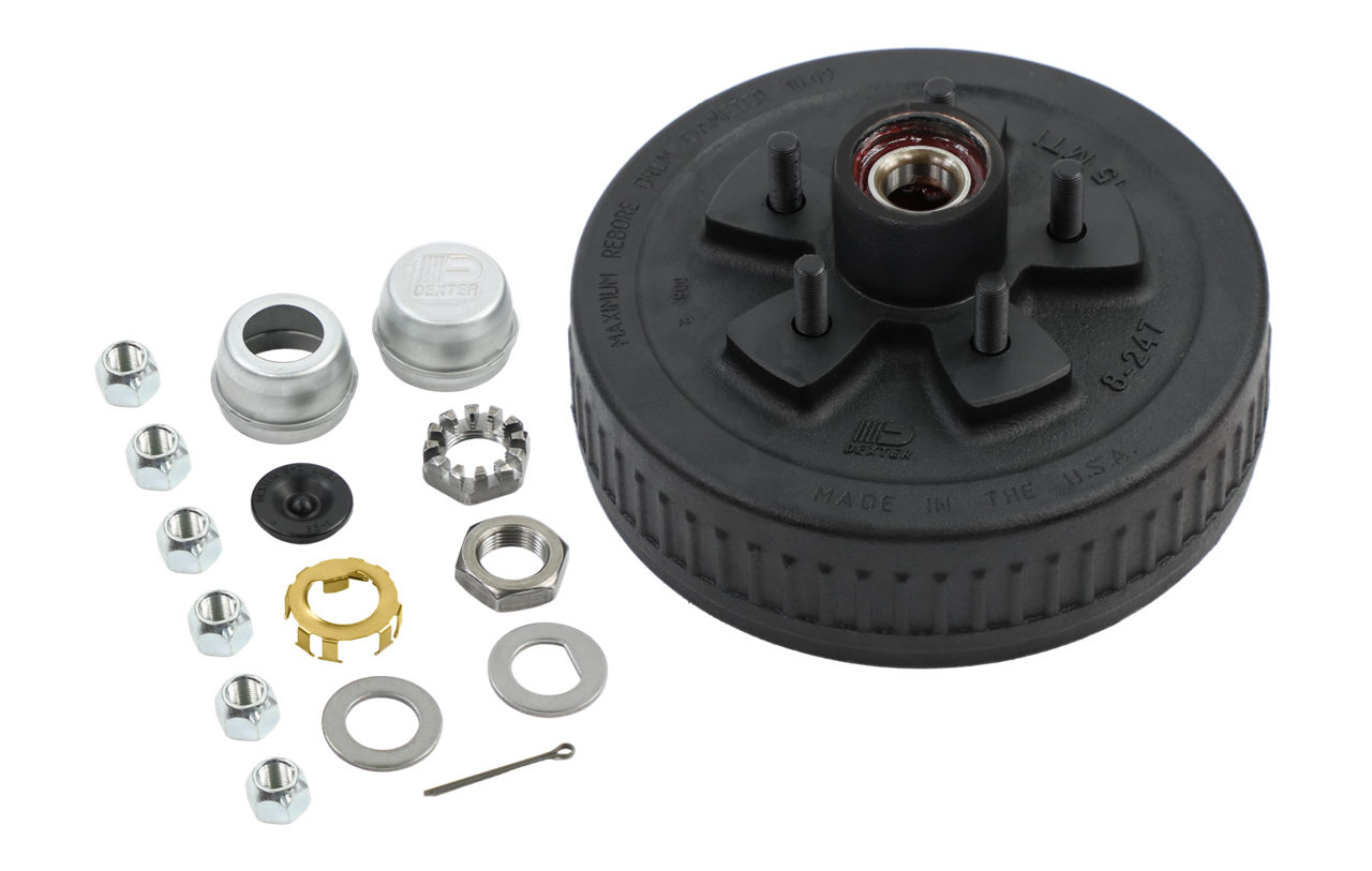 Dexter® Complete Hub-Drum Assembly, Retail Boxed,  #84 Spindle, E-Z Lube® or Grease Lube, 3.5K Capacity Per Pair, 5 on 4.5