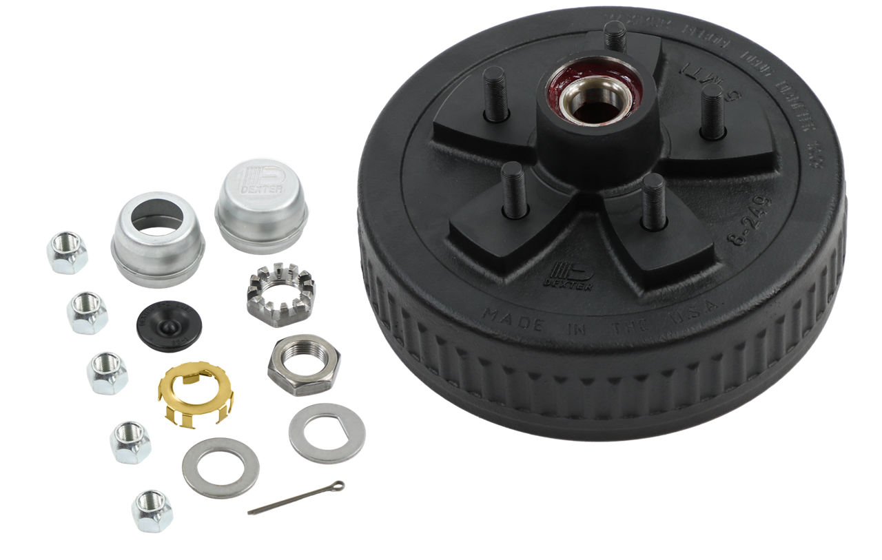 Dexter® Complete Pre-Greased Idler Hub Assembly, #84 Spindle, E-Z Lube® or Grease Lube, 3.5K Capacity Per Pair, 5 on 5" Bolt Pattern, 1/2" Studs, , Pregreased