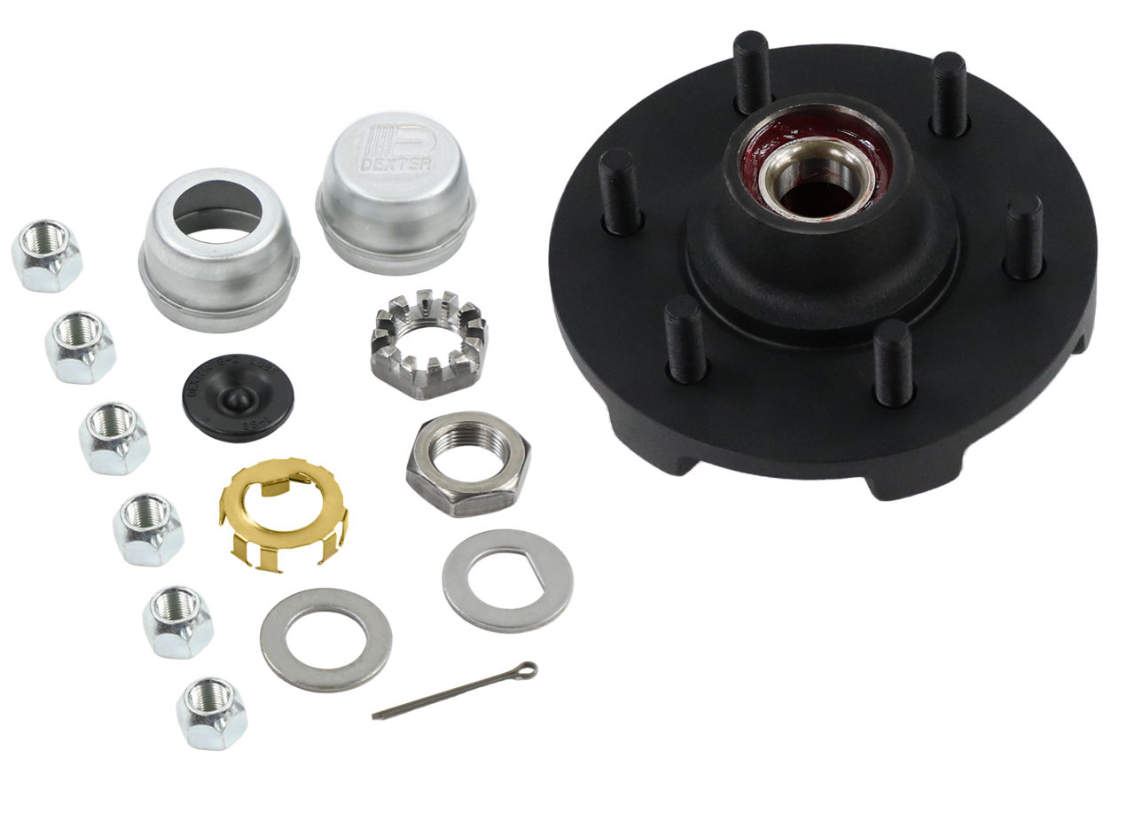 Dexter® Complete Pre-Greased Idler Hub Assembly, #84 Spindle, E-Z Lube® or Grease Lube, 3.5K Capacity Per Pair, 6 on 5.5" Bolt Pattern, Pregreased