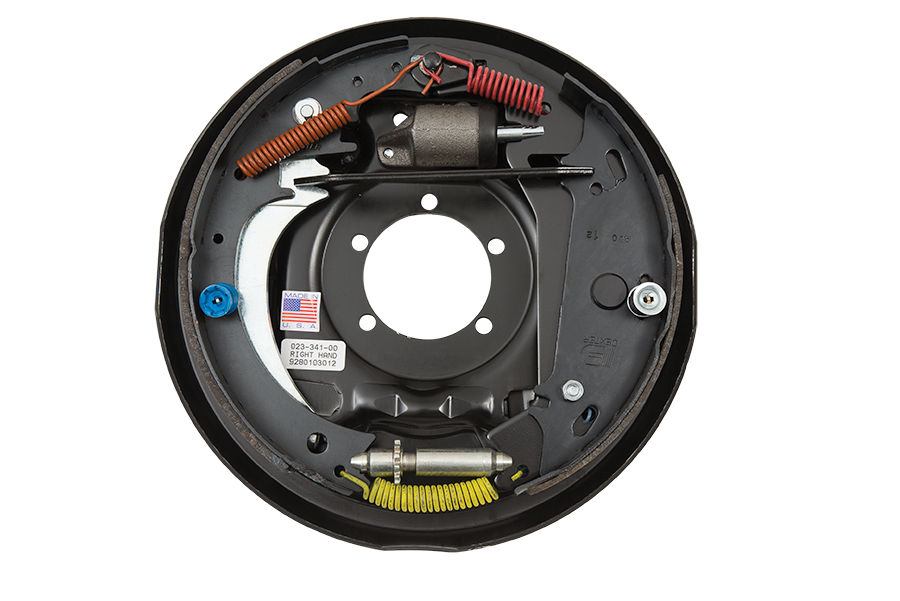 Dexter 7,000 Lbs Per Pair Capacity (3,500 Lbs Each)  12" x 2" Manual Adjust Hydraulic Free Backing Drum Brake Assembly, With Park Feature, Right Side, 5-Bolt Mount, Retail Boxed