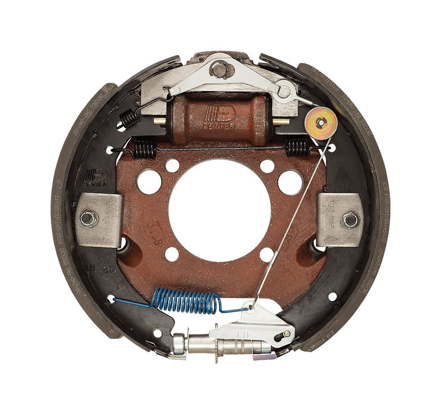 Dexter 9,000 Lbs Per Pair Capacity (4,500 lbs Each) 12-1/4" x 3-3/8" Nev-R-Adjust® Duo-Servo Hydraulic Drum Brake Assembly, Left Side, 4-Bolt Mount, Retail Boxed