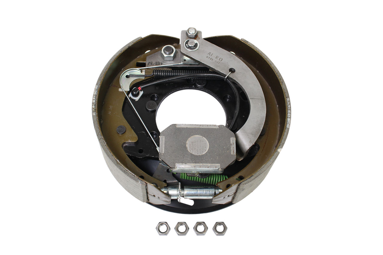 8,000 Lbs Per Pair Capacity (4,000 Lbs Each) 12" x 3-3/8" Forward Self Adjusting Electric Drum Brake Assembly Complete, Right Side, 4-Bolt Mount, Retail Boxed