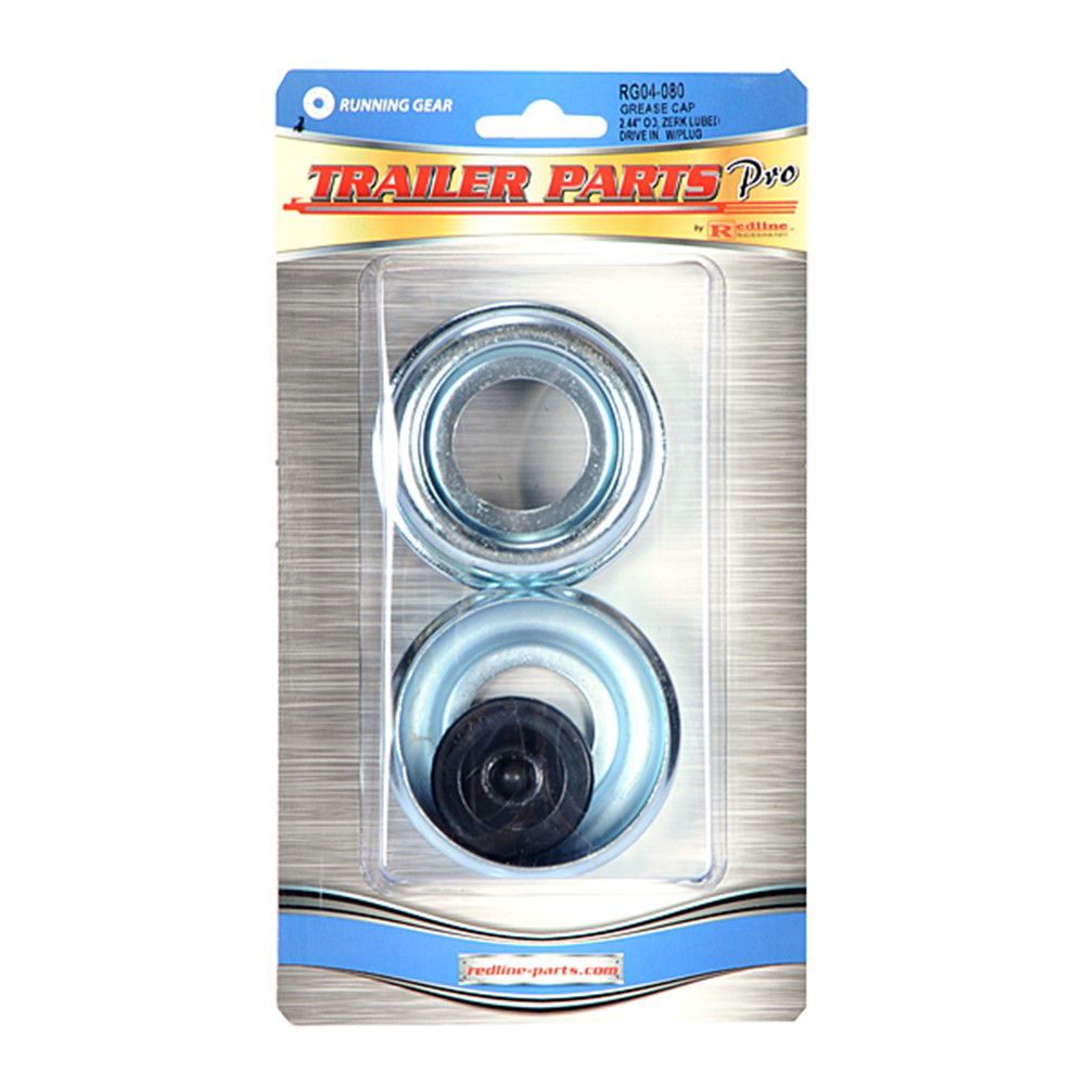 Dust/Grease Cap, 2.440" OD, Zerk Lube 5.2K And 6K Zerk Lube Axles With 6 Bolt Hubs, Cold Rolled Stamped Steel, Standard Cap with Zerk Lube Cut-Out and Rubber Push-Pop In Seal, Qty 2