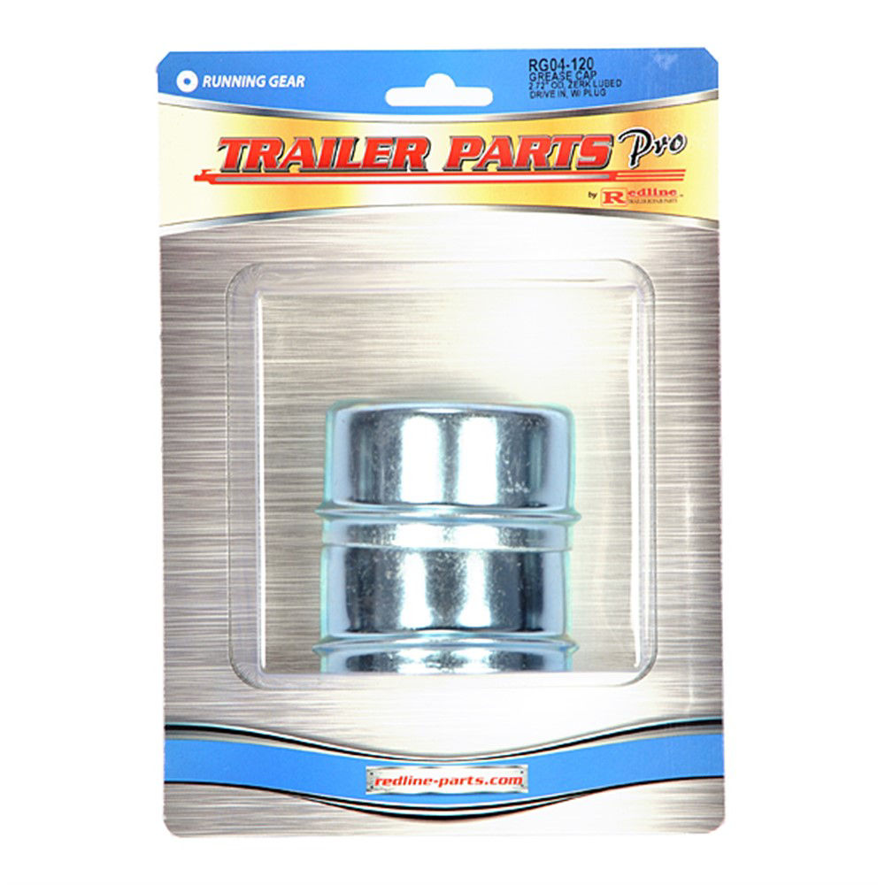 Dust/Grease Cap, 2.720" OD, Zerk Lube 5.2K - 7K Zerk Lube Axles With 8 Bolt Hubs, Cold Rolled Stamped Steel, Dome Cap with Zerk Lube Cut-Out and Rubber Push-Pop In Seal, Qty 2
