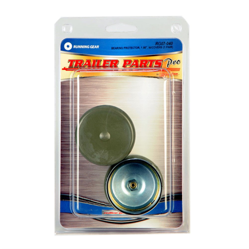 Trailer Parts Pro Bearing Protectors, 1.98 Hub Bore, 2" OD, Chrome with Covers for 1 Axle, Qty 2