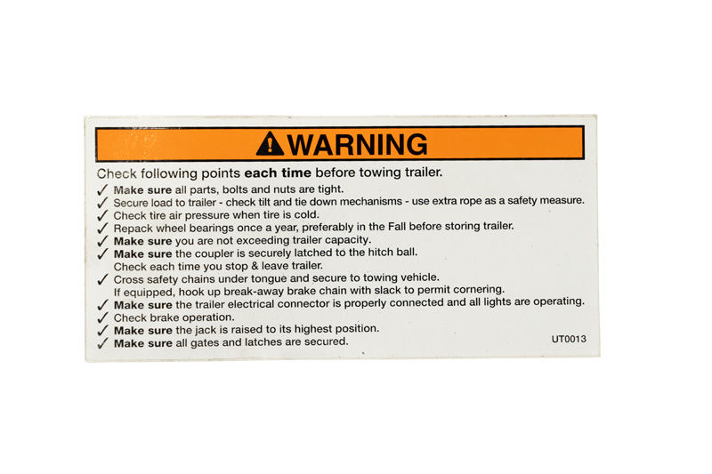 Decal - Orange Warning Towing Checklist