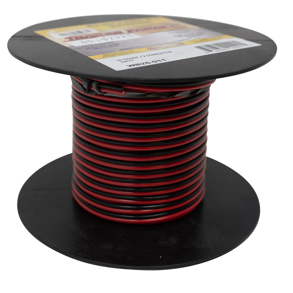 Bonded Parallel Wire, 16 Gauge, 2 Conductors, 100 Foot Spool, Red & Black