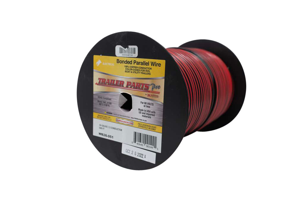 Bonded Parallel Wire, 16 Gauge, 2 Conductors, 500' Spool, Red & Black