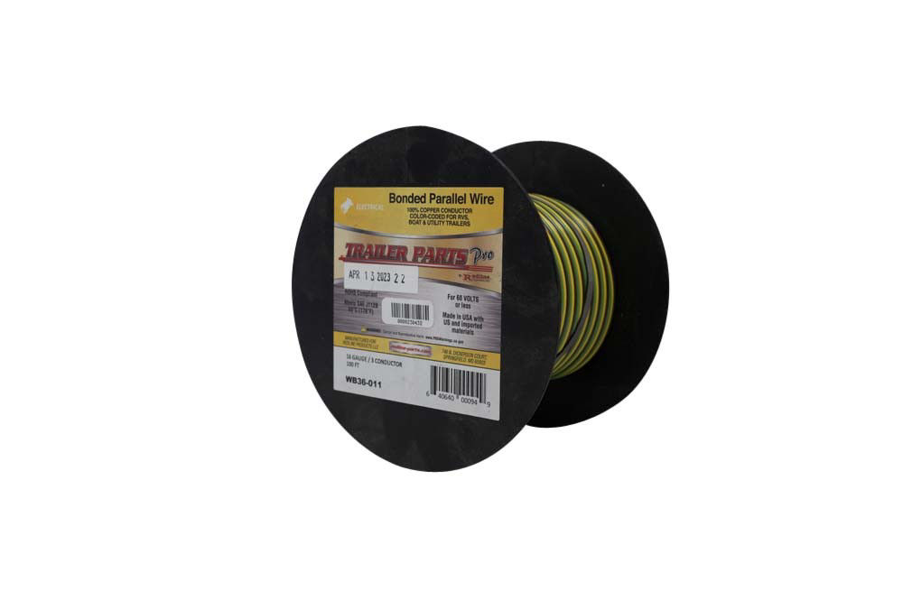 Bonded Parallel Wire, 16 Gauge, 3 Conductors, 100 Foot Spool, Brown, Green & Yellow