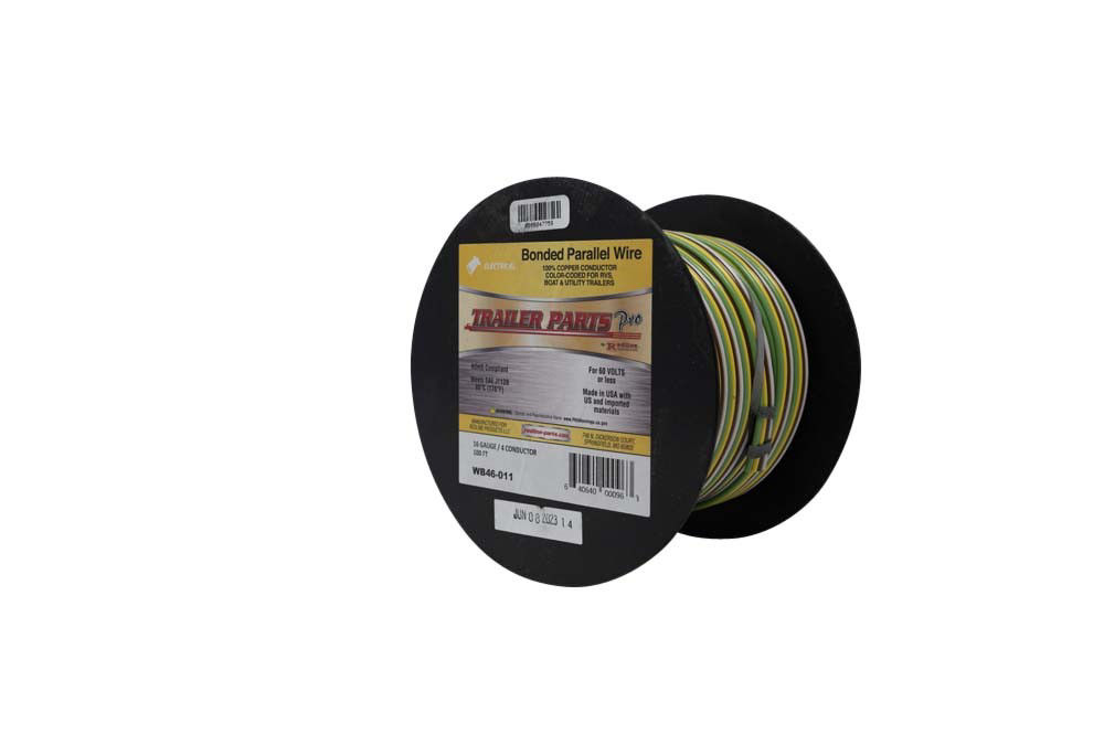 Bonded Parallel Wire, 16 Gauge, 4 Conductors, 100' Spool, Brown, Green, Yellow & White