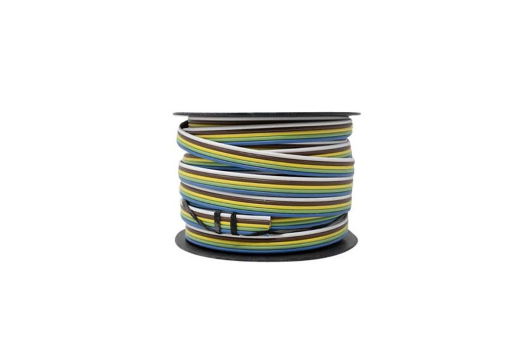 Bonded Parallel Wire, 14 Gauge, 5 Conductors, 100 Foot Spool, Blue, Brown, Green, Yellow & White