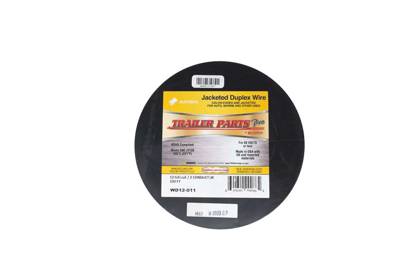 Jacketed Duplex Brake Wire, 12 Gauge, 2 Conductors, 100' Spool, Black & White in Gray Jacket