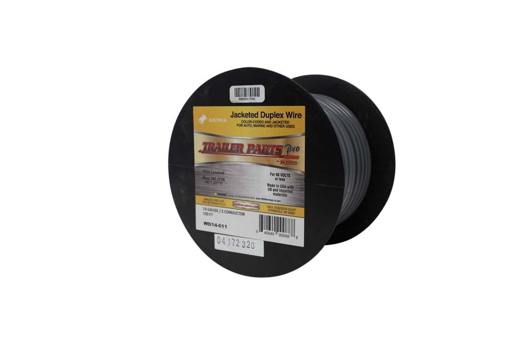 Jacketed Duplex Brake Wire, 14 Gauge, 2 Conductors, 100' Spool, Black & White in Gray Jacket