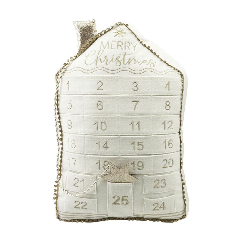Christmas Advent Calendar Novelty Pillow with Glitter Embroidery