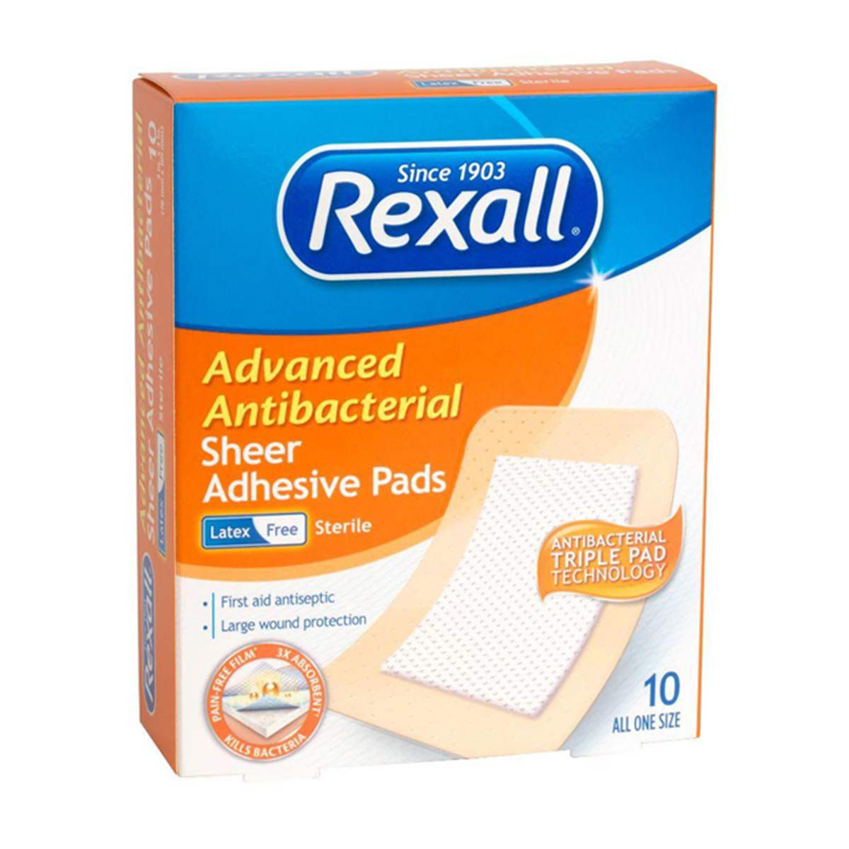 Rexall Advanced Antibacterial Sheer Adhesive Pads, 10 Ct