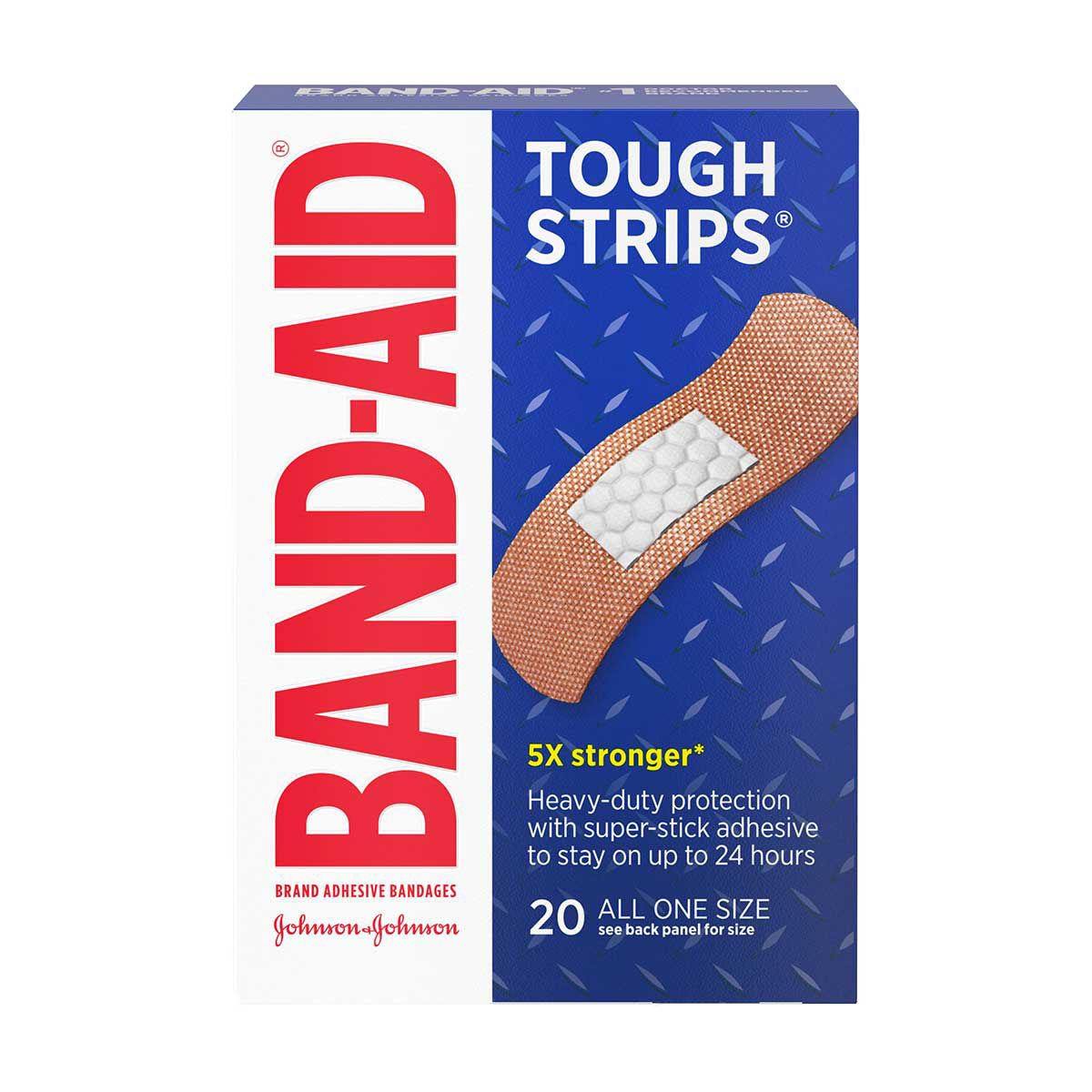 Band-Aid Brand Sterile Tough Strips Adhesive Bandages for First Aid & Wound Care, Durable Protection & Comfort for Minor Cuts, Scrapes & Burns, Heavy-Duty Fabric Bandages, One Size, 20 ct