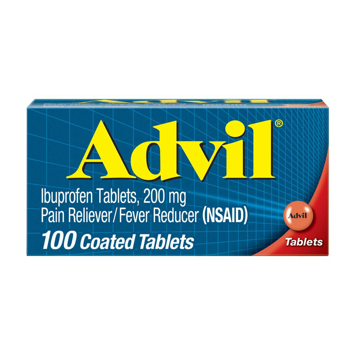 Advil Pain Reliever / Fever Reducer Coated Tablet, 200mg Ibuprofen, Temporary Pain Relief, 100 ct