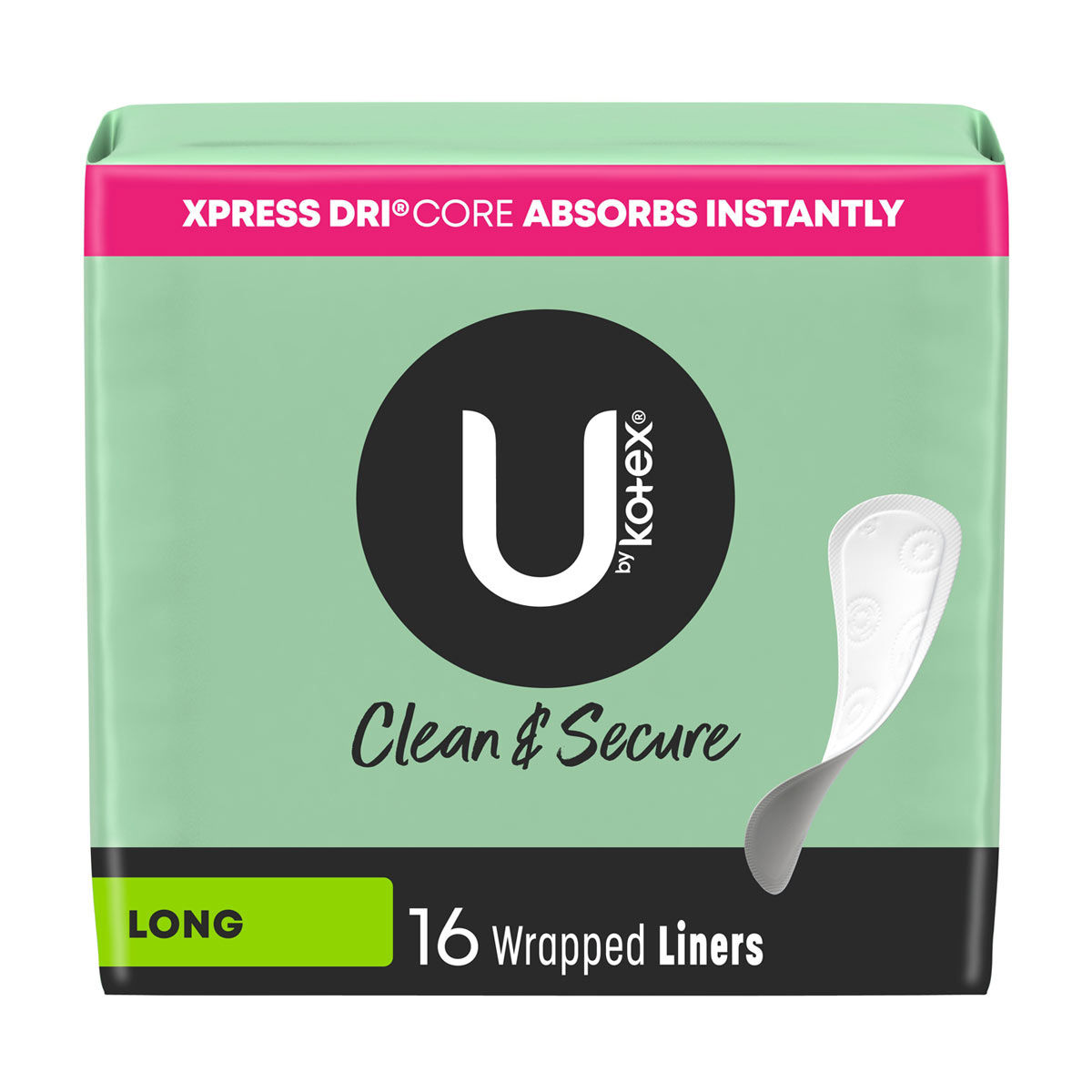 U By Kotex Clean & Secure Wrapped Panty Liners Long, 16 Ct Dollar