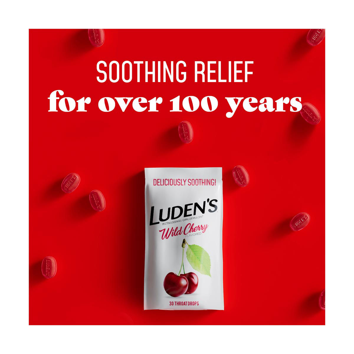 Luden's Soothing Throat Drops, Wild Cherry, 30 Ct