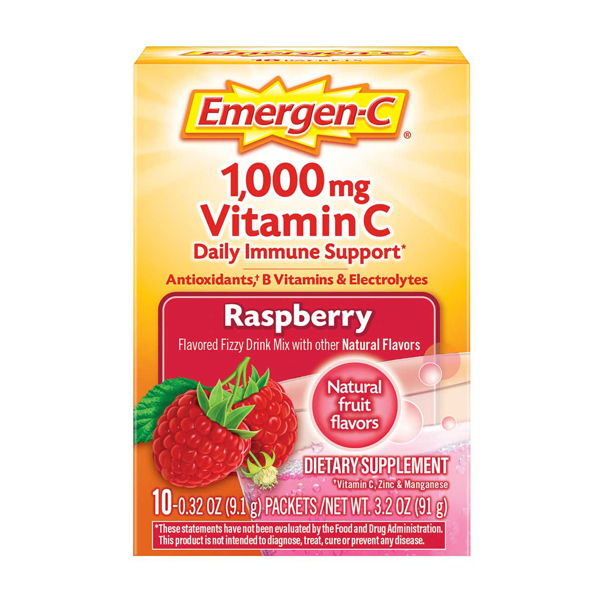 Emergen-C-Vitamin-C-1000-mg-Powder,-Raspberry---10-ct