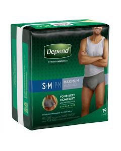 Depend Fit-Flex Incontinence Underwear For Men, Maximum Absorbency, S/M,  Grey, 19 Ct