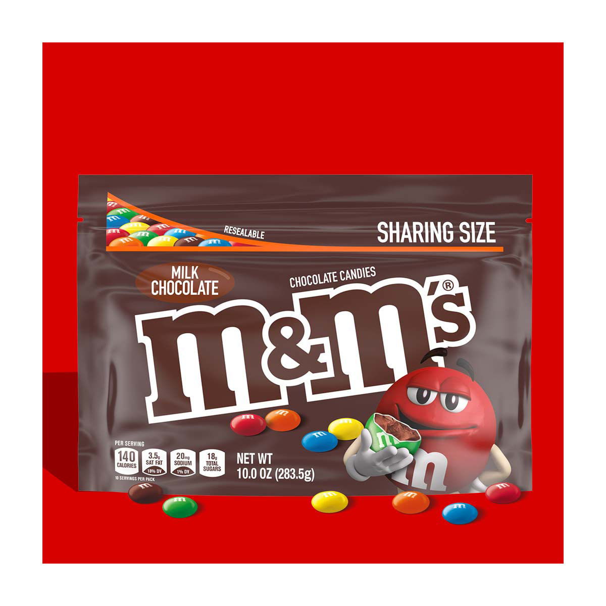 M&M's Milk Chocolate Candy, Sharing Size Bag, 10 Oz