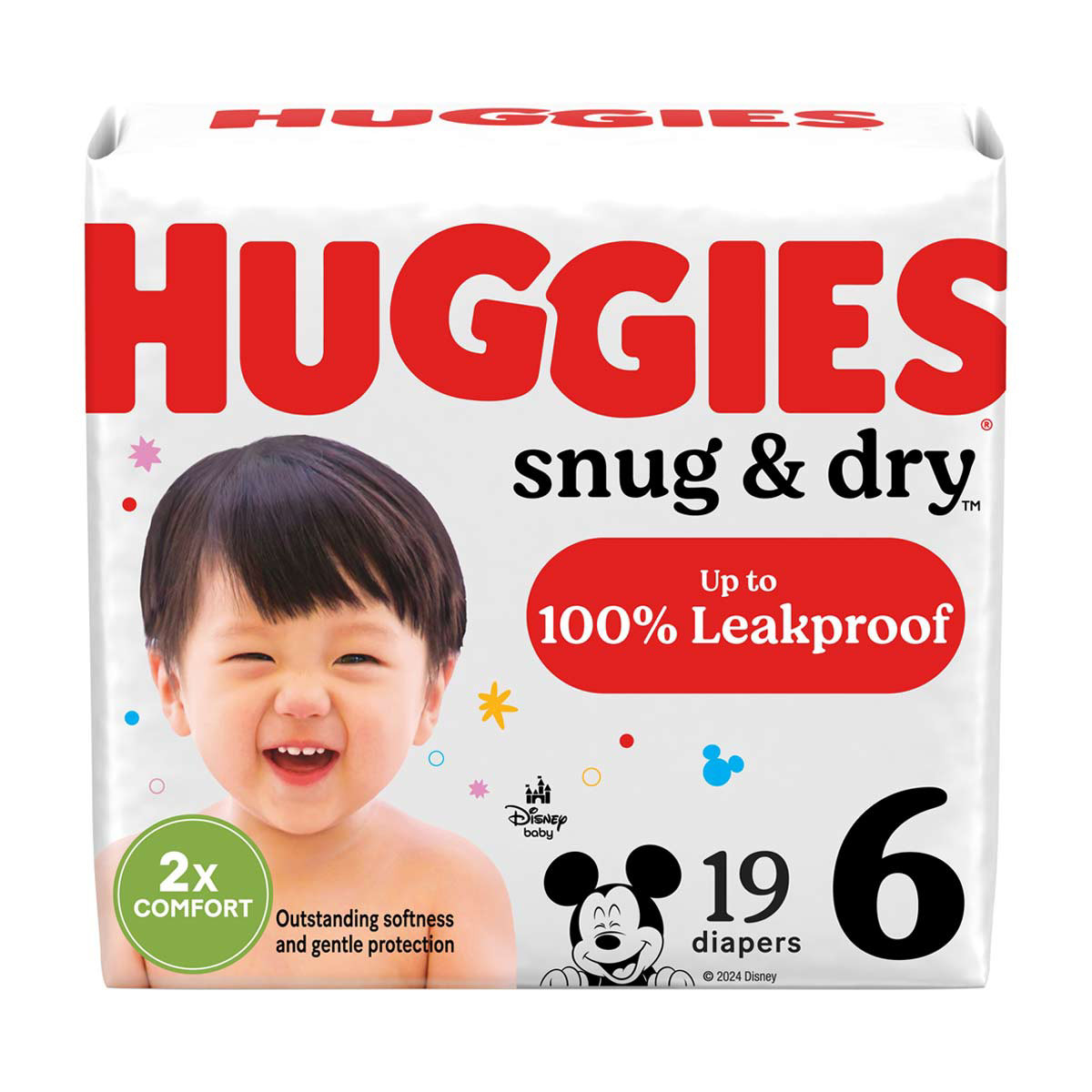 Huggies Snug & Dry Baby Diapers, Size 6 fits 35+ lbs - 19 ct