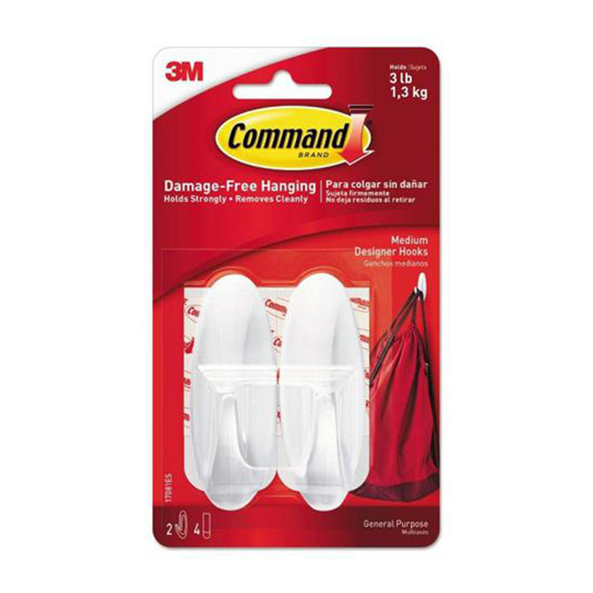 Command Medium Designer Hooks, White, 2 Hooks, 4 Strips/Pack