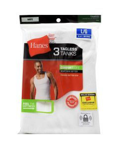 Hanes Mens White Tanks, Large, 3 pk