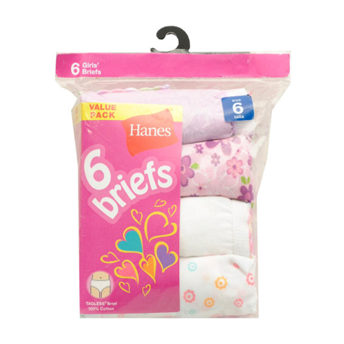 Hanes Girls Briefs - Assorted Colors & Styles, 6 Pack - Size 6