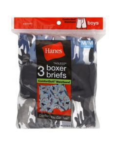 Hanes Boys 3 Pack Tagless Boxer Briefs Size L 14-16 Gray/Red/Navy  Comfortsoft