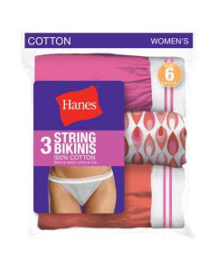 Hanes Ladies Cool Dri String Bikini Cotton Underwear, 3 Ct, Size 7