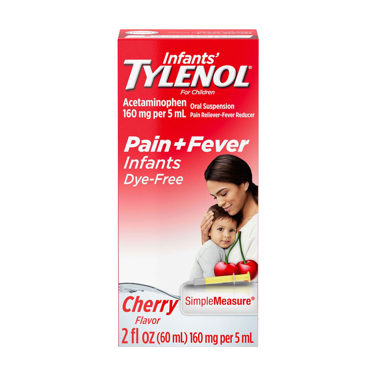 Tylenol Infants' Oral Suspension, Dye-Free Cherry Flavored Liquid Medicine, 2 fl oz