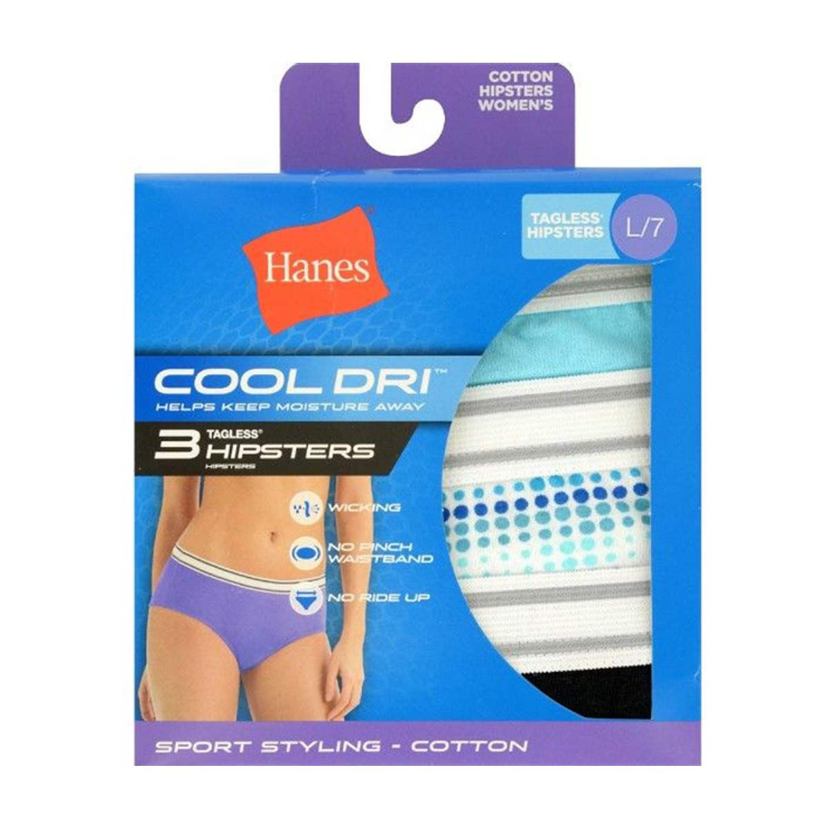 Hanes Cool Dri Tagless Cotton Women's Hipsters, M/6, 3 count