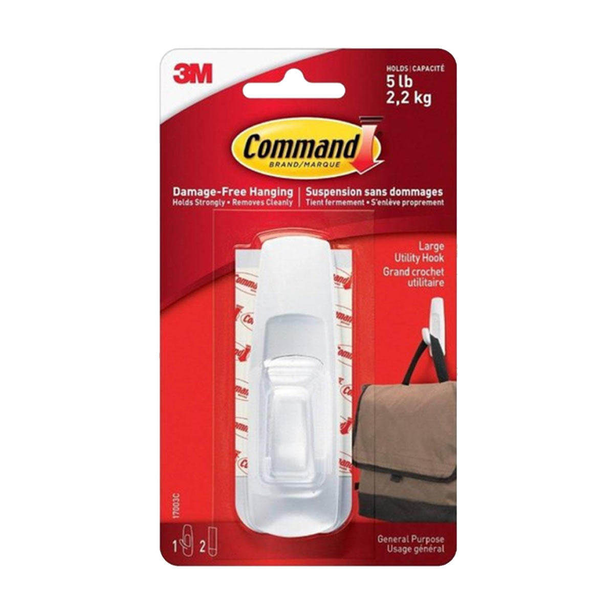 Command Large Hook, White, 1 Hook, 2 Strips/Pack