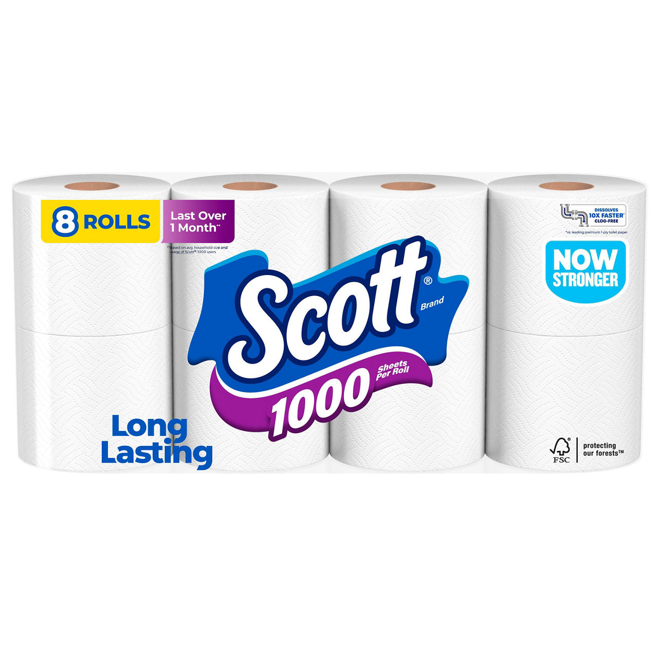 Buy Scott 1000 Toilet Paper, 8 Rolls, Septic-Safe, 1-Ply Toilet Tissue ...