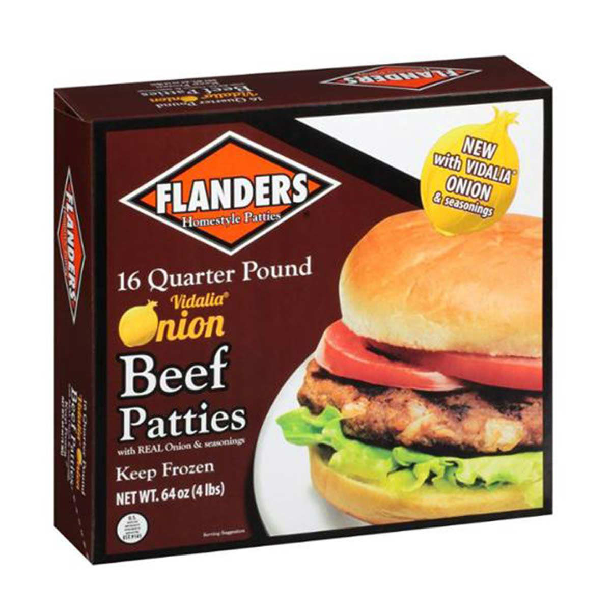 Flanders Homestyle Patties 16 Quarter Pound Vidalia Onion Beef Patties ...