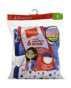 Hanes Girls Briefs - Assorted Colors & Styles, 6 Pack - Size 10