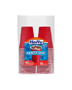 Hefty Party On! Disposable Red Plastic Cups, 18 oz - 40 ct