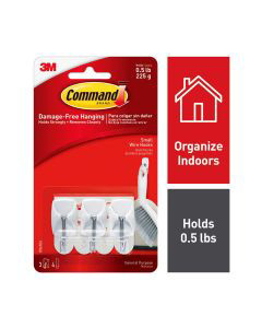 3M Command Hooks, Mini Wire, Clear – ½ lb 3 per Pack