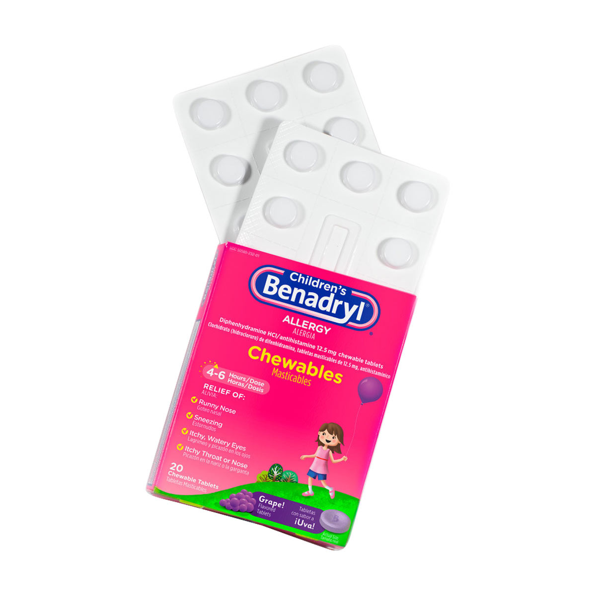 Benadryl Children s Allergy Relief Chewable Tablets Grape 20 ct