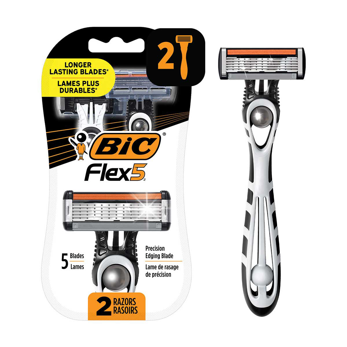 BIC Flex 5 Disposable Razors for Men, Long-Blade Razors For a Smooth and Comfortable Shave, Shaving Razors, 2 Count