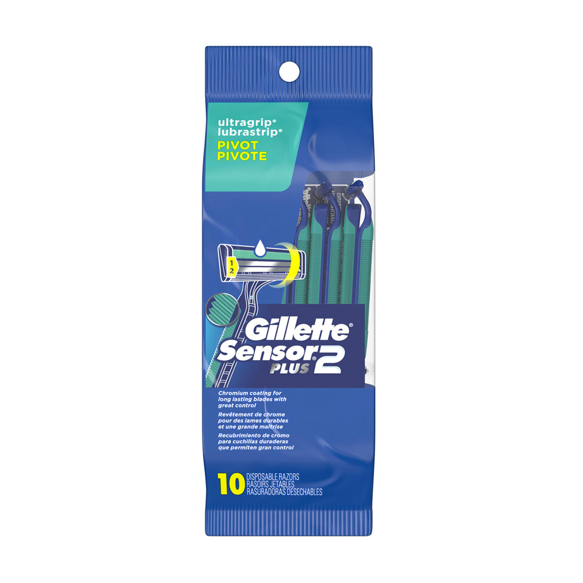 Gillette Sensor2 Plus Pivoting Head Men's Disposable Razors, 10 Count