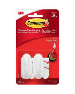 Command Small Designer Hook White 2 Hooks 4 Strips Pack