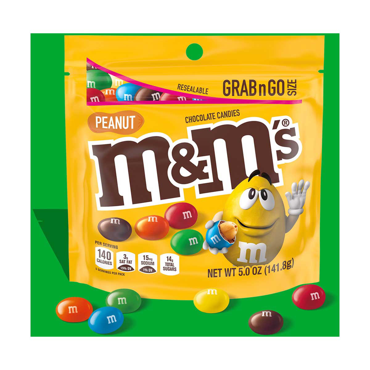 M&M's Peanut Milk Chocolate Candy, Grab N Go, 5 Oz Bag