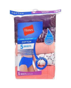 Hanes Ladies Cool Comfort Cotton Briefs, Assorted - 5 Pack - Size 10